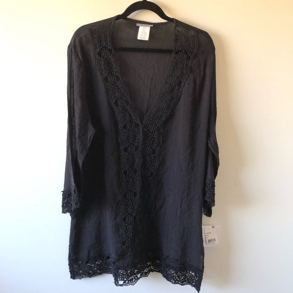 New La Blanca Black Embroidered Swim Coverup Tunic M - Picture 3 of 9